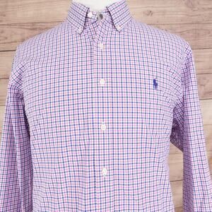 Polo Ralph Lauren Shirt Mens 2XL Pink Blue Gingham Check Button Down Long Sleeve